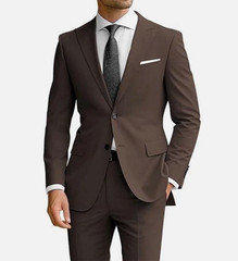 Brown 2Pcs Men&rsquo;s Suit Slim Fit Business Formal Tuxedos Wedding Groom Jacket Coat