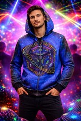 Unbranded / Generic Festival Rave Men’s Size Medium Hoodie W/ Cosmic Background