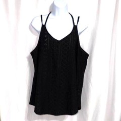 Black Multi Strap Pointelle Eyelet Knit Cami | Festival Boho Chic Plus Size 2XL