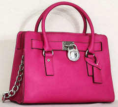 🌞MICHAEL KORS HAMILTON RASPBERRY PINK SILVER SAFFIANO LEATHER SATCHEL BAG🌺NWT!