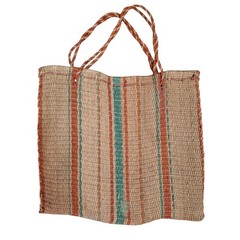 Tote Bag Colorful Jute Double Braided Handle Stripes Side Tassels Natural Fibers