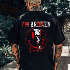 I&rsquo;M BROKEN Emoji Skull Black Print T-shirt
