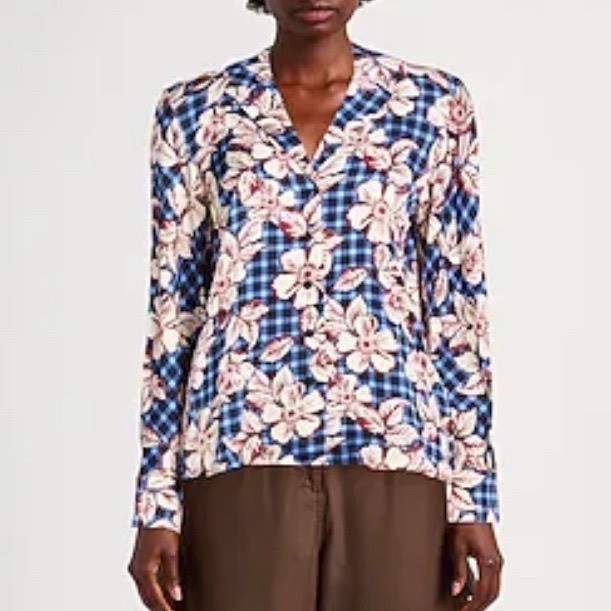 Scotch & Soda Floral Gingham Mixed Print Button Up Blouse Blue Size M new