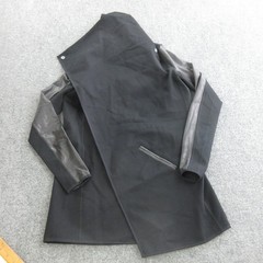 Spanx Coatigan Womens Small Black Knit Faux Leather Sleeve Snap Front Pockets