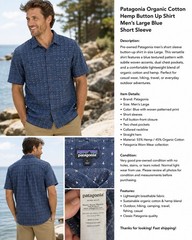 Patagonia Men’s Large Hemp Organic Cotton Button Front Shirt Blue Short Sleeve