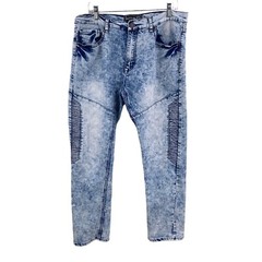 Broken Threads Mens Blue Denim Jeans Stone Washed Size 36 x 30 Slim Fit Stretch