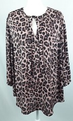 Torrid Womens Blouse Tie Front Leopard Brown 3/4 Sleeved Top Size-3