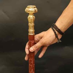 Solid Brass Compass Handle Vintage Style Brown Cane Floral Design Elegant Gift