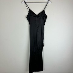 NWT Zara Midi Slip Dress Black with Front Slit and Ruching Satin Effect