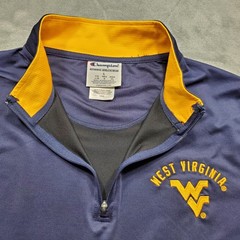 Champion 1/4 Zip Pullover West Virginia Embroidered Logo Navy Yellow Men Sz L