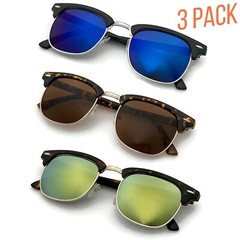 3 Pack Retro Half Frame Flash Mirror Lens outdoor stylish sunglasses Men