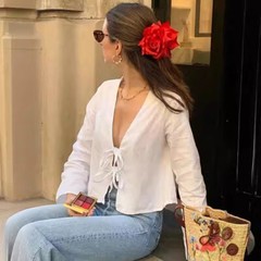 Womens Front Tied Tops Summer Linen Cotton Baggy Tee Shirts Blouse Cover up Top