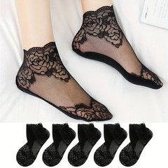 5 Pairs Women&rsquo;s Lace Socks Sheer Breathable Thin Fashion Translucent Summer