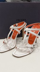 Prada Vintage White Leather Strappy Heeled Sandals Womens Size 37.5