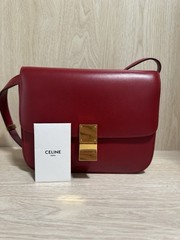 CELINE Red Leather Box Bag