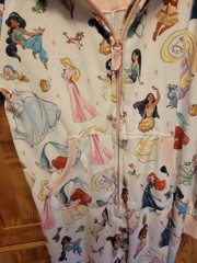 Disney Parks Girls Princess Hooded One-Piece Pajamas Sz 9/10 Zip Fleece Jumpsuit