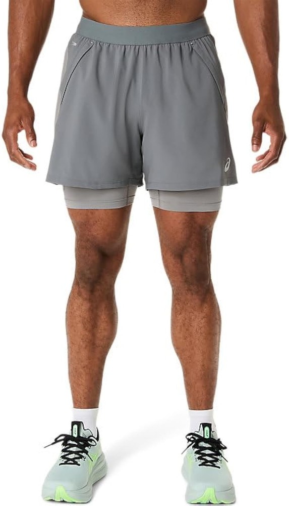 ASICS Men&rsquo;s Road 2N1 5IN Short Running Apparel, L, Clay Grey/Steel Grey/Illumina
