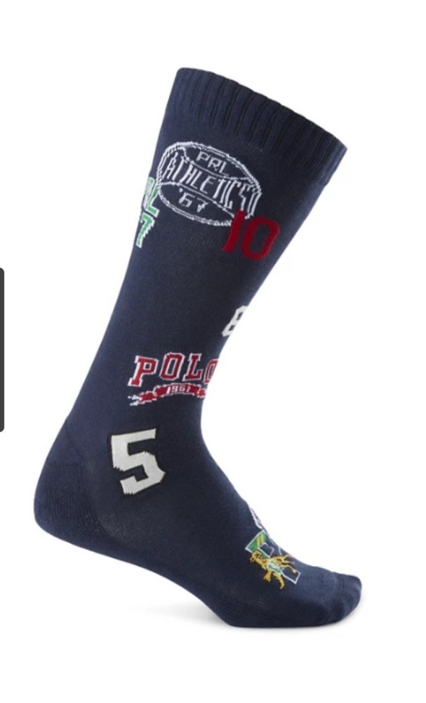 NWT! Polo Ralph Lauren Men&rsquo;s Varsity Athletic Crew Socks Fits Shoe Size 6-12.5