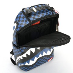 Sprayground Midnight Magic Shark Leather Bag Backpack Unisex Blue Black Plaid