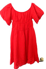 Gathered Bodice Bohemian Peasant Dress Sundress-L, red