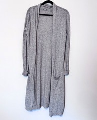 Neiman Marcus Gray Solid Knit Open Front Long Cardigan Sweater w/ Pockets M