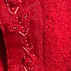 Alexandra Bartlett Red 100% Wool Beaded Floral Cardigan Sweater Velvet Trim Sz L