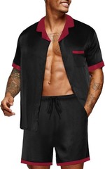 Men&rsquo;s Satin Silk Pajamas Set 2 Piece Button Down Sleepwear with Pockets Shorts