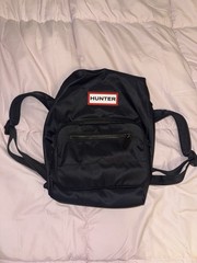 Hunter Black Small Backpack Zip Closure Front Pocket Top Handle Logo Patch