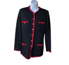 St. John Collection Black Knit Jacket Red Trim Santana Knit Women’s Small