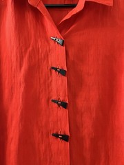 Multiples Red Woven Rayon Nylon Solid Collared Button Front 3/4 Blouse PL
