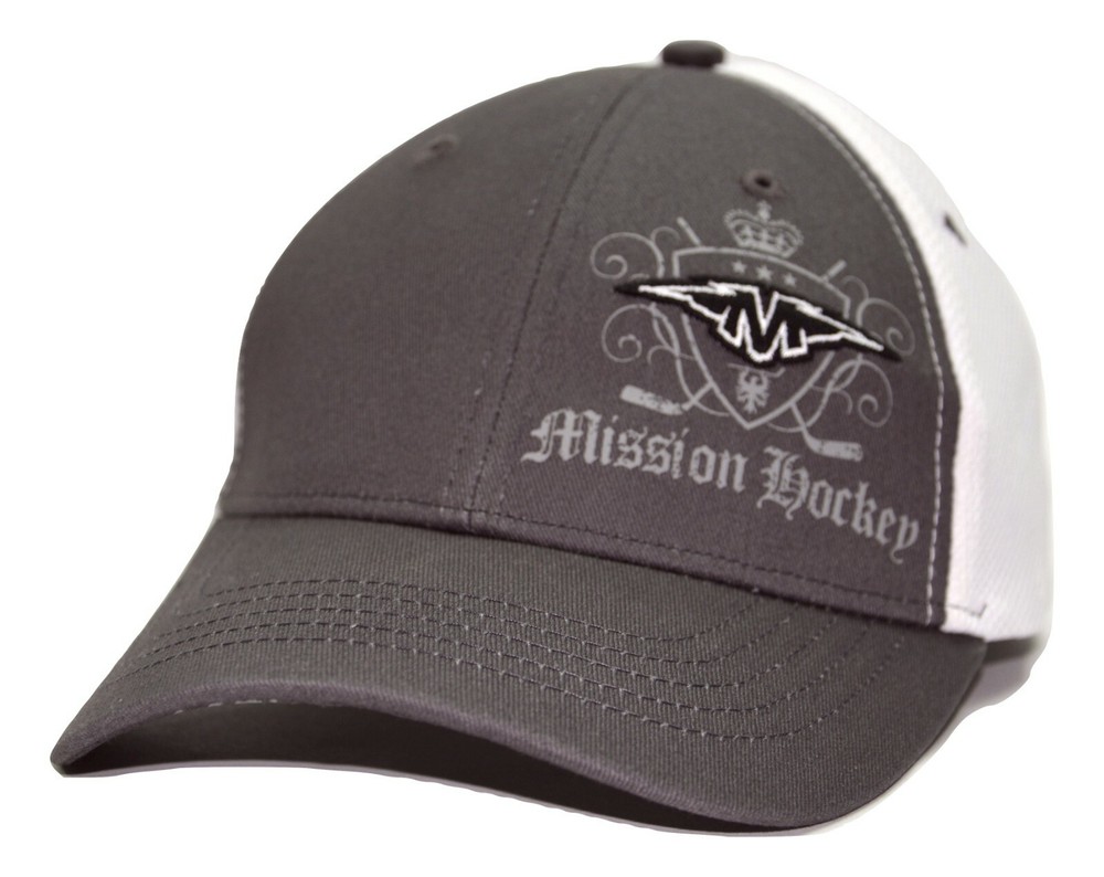 Mission Hockey Gray & White Mesh Back Flex Fit One Size Fits Most Hockey Cap Hat