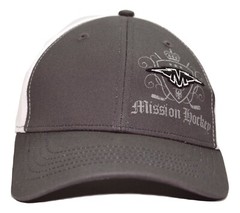 Mission Hockey Gray & White Mesh Back Flex Fit One Size Fits Most Hockey Cap Hat