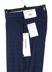 Calvin Klein Mens Slim Fit Dress Pants 40×30 Blue Black Plaid Stretch NWT
