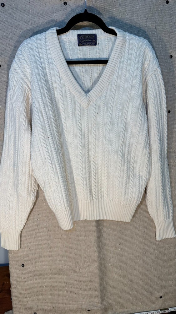 Vintage Pendleton Sir Pendleton Wool Cable Knit V Neck Sweater XL USA