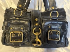 Coach Black Legacy Mandy Satchel Top Handle Zip Turn Lock Gold Hardware Bag