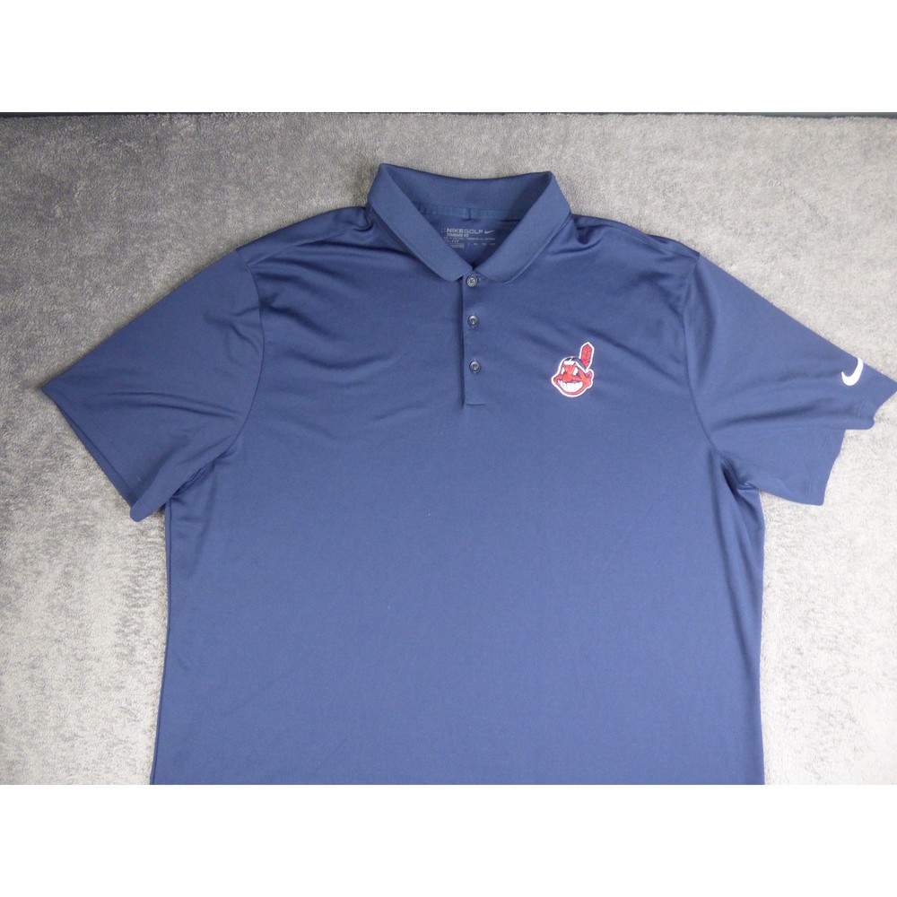 Nike Golf Cleveland Indians Chief Wahoo Polo Shirt Mens XXL Navy Blue Dri-FIT