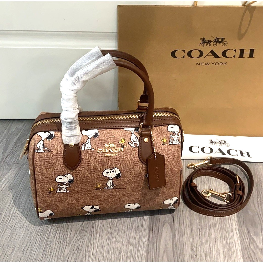 NWT Coach X Peanuts CBM33 Rowan Satchel Bag Signature Canvas Snoopy Print OUTLET