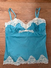 Express Design Studio Aqua Turquoise Silk Lace Cami Top Y2K Size S