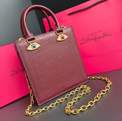 SCHIAPARELLI Style Large Brick Red/brown Lizard Inspired Leather Anatomy Bag.