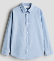 H&M Boys Blue Solid Long Sleeve Button Up Shirt Size 12 US CA10-11A Clean New 👔