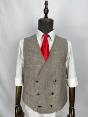SuitSupply Ferrara DB Waistcoat Vest Wool silk linen Brown Check US Size 40R
