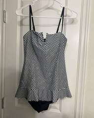 SPANX Women’s Black/White Striped One-Piece Swimsuit Size 8 Spaghetti Strap