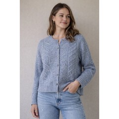 Rena Rowan Blue Marl Wool Blend Cable Knit Button Front Cardigan Sweater Medium