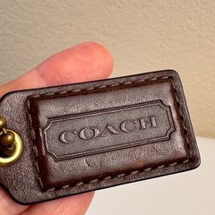 Coach Brown Leather Hang Tag Brass Ball Chain 2.5 Inch Flaw