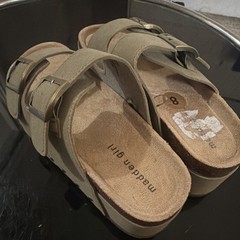 Madden Girl Women’s Green Faux Leather Slide Sandals Double Buckle Straps 8
