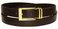 Biagio Men&rsquo;s Solid BROWN Bonded Leather Dress Belt with Gold-Tone Buckle