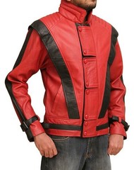 Men&rsquo;s Thriller Michael Jackson Red Real Leather Biker Jacket Costume