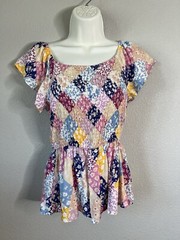 Boutique Andree By Unit Multicolor Patchwork Peplum Top Small NWT
