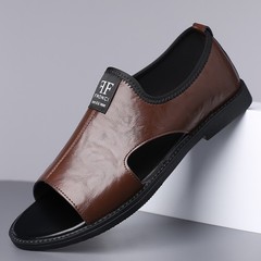 Men&rsquo;s Open Toe Slip-On Sandals, PU Leather, Comfort Casual Summer Slide Shoes