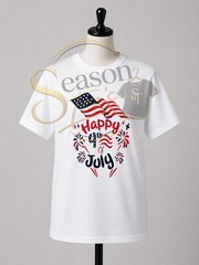 Season Tees White Cotton 4th of July Patriotic Graphic Print Crew Neck T-Shirt L
